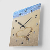 愛ハートのビーチ スクエア壁時計 (傾斜)