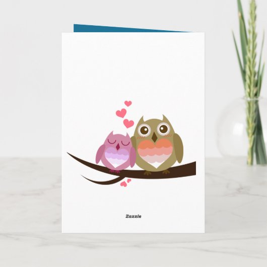 愛ハートの十分の美しくかわいいフクロウのカップル シーズンカード (裏面)