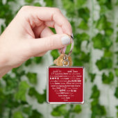 愛ハートの単語の雲-えんじ色の白 キーホルダー (手)