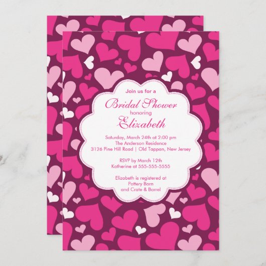 愛ハートの春のブライダルシャワーの招待状 招待状 (正面/裏面)