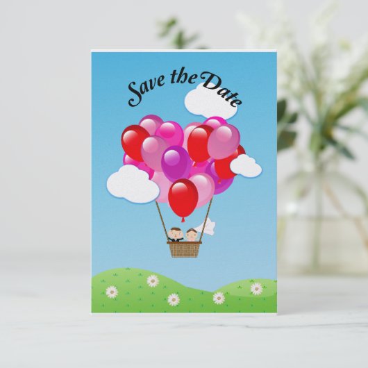 愛ハートの熱気の気球の結婚式の保存日付 セーブザデート (スタンド正面)