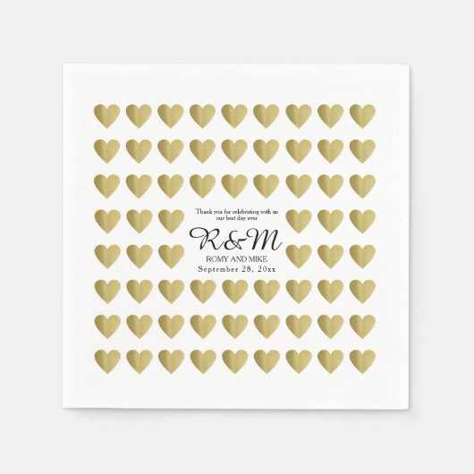 愛ハートの白のパターパーソナライズされた結婚ン スタンダードカクテルナプキン (正面)