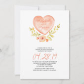 愛ハートの花の水彩ブライダルシャワー 招待状 (正面)