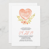 愛ハートの花の水彩ブライダルシャワー 招待状 (正面/裏面)