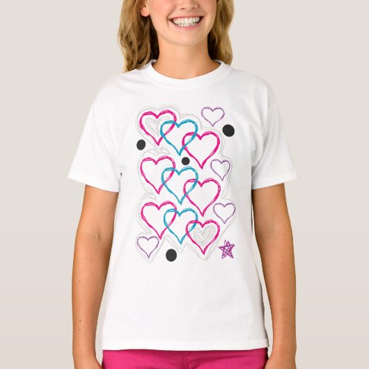 愛ハートの落書き Tシャツ (正面)