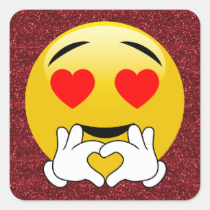 愛ハートのEmojiの赤い輝きのステッカー スクエアシール