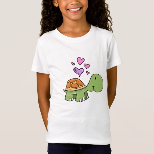 愛ハートのTシャツを持つかわいく小さいカメ Tシャツ (正面)