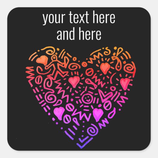 愛ハートグラデーションピンク スクエアシール (正面)