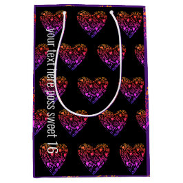 愛ハートグラデーションピンク ミディアムペーパーバッグ