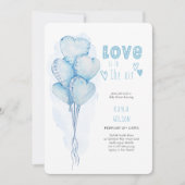 愛ハートバルーン水色ベビーシャワー 招待状 (正面)