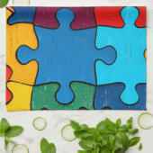 愛ハートパズル受容自閉症意識 キッチンタオル (折り畳み)