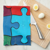 愛ハートパズル受容自閉症意識 キッチンタオル (四つ折り)