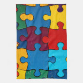 愛ハートパズル受容自閉症意識 キッチンタオル (縦)