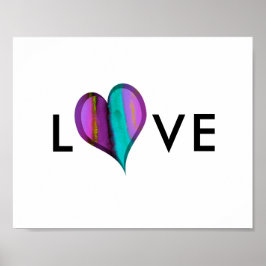 愛ハートポスター紫と青のハートと文字 ポスター