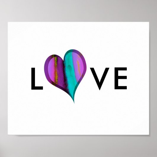 愛ハートポスター紫と青のハートと文字 ポスター (正面)