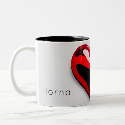 愛ハートモノグラムシンプル名モダンミニマル ツートーンマグカップ (左)