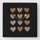 愛ハートレオパードキュートバレンタインの日 スクエア壁時計 (正面)