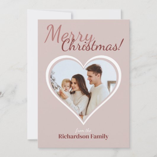 愛ハート家族の写真クリスマス シーズンカード (正面)