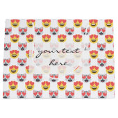 愛ハート猫のEmojiパターンのかわいいガーリー ラージペーパーバッグ (正面)