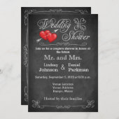 愛ハート、スクロール黒板のウェディングシャワー 招待状 (正面/裏面)