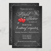 愛ハート、スクロール黒板のブライダルシャワー 招待状 (正面/裏面)