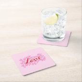 愛ハート – ピンクと赤 スクエアペーパーコースター (インサイチュ)