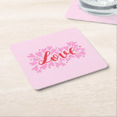 愛ハート – ピンクと赤 スクエアペーパーコースター (アングル)