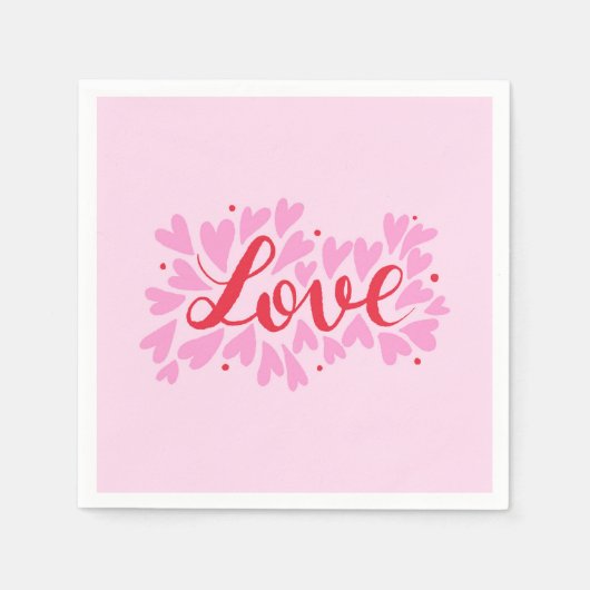 愛ハート – ピンクと赤 スタンダードカクテルナプキン (正面)
