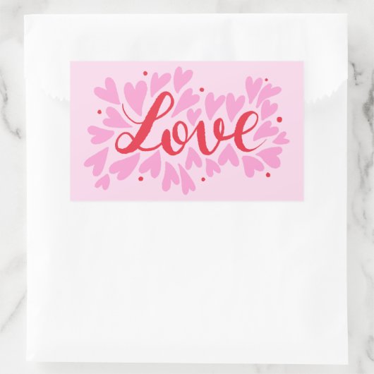 愛ハート – ピンクと赤 長方形シール (バッグ)