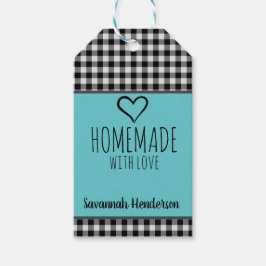 愛バッファロープレイドとティール（緑がかった色）と手作り ギフトタグ