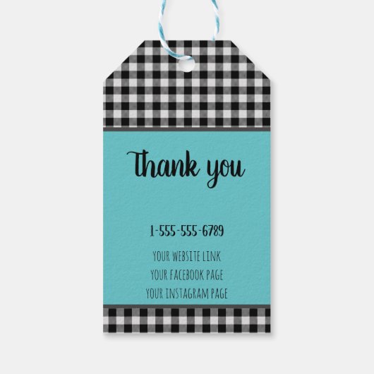 愛バッファロープレイドとティール(緑がかった色)と手作り ギフトタグ (裏面)