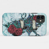 愛バラの信頼および青い基盤の十字の芸術 Case-Mate iPhoneケース (裏面(横))