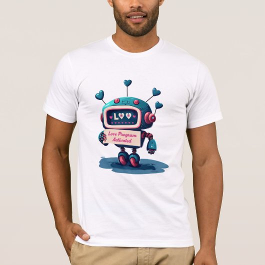 愛バレンタインデー付き可愛いロボットMessage Tee,おもしろい Tシャツ (正面)