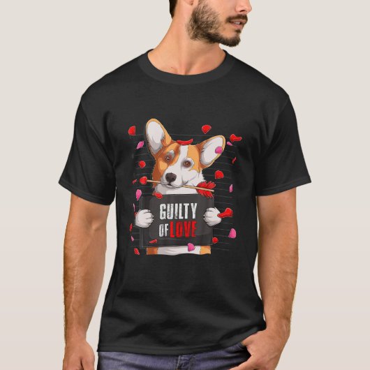 愛バレンティンおもしろいグの罪を犯した犬の恋人かわいいコーギ Tシャツ (正面)