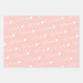 愛パターン(の模様が)ある付きピンクフローラ ラッピングペーパーシート (正面)