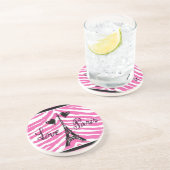 愛パリのピンクのシマウマのエッフェル塔のハートのプリント コースター (側面)