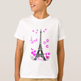愛パリエッフェル塔のプリント Tシャツ
