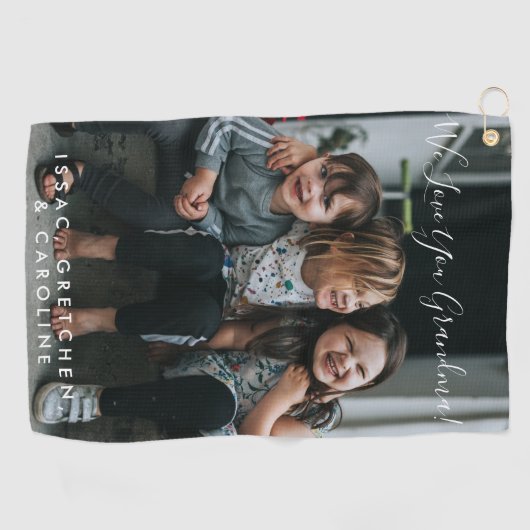 愛パーソナライズされたおばあちゃん写真手書き ゴルフタオル (横)