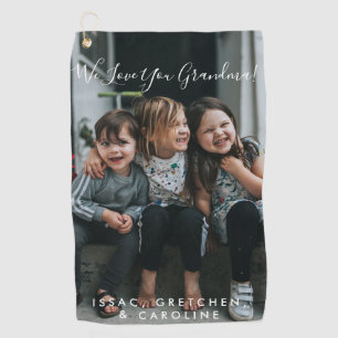 愛パーソナライズされたおばあちゃん写真手書き ゴルフタオル