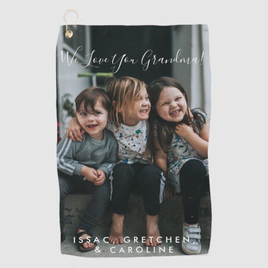 愛パーソナライズされたおばあちゃん写真手書き ゴルフタオル (正面)