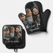 愛パーソナライズされたおばあちゃん写真手書き 鍋つかみ&鍋敷きセット (正面/裏面)