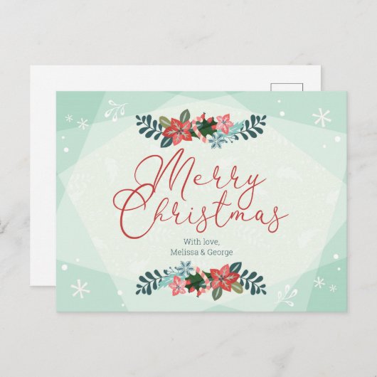 愛パーソナライズされたのクリスマスフローラ ポストカード (正面/裏面)