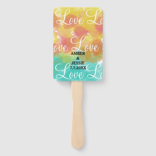 愛パーソナライズされたの結婚グアッシュの水彩画 ハンドファン (裏面)