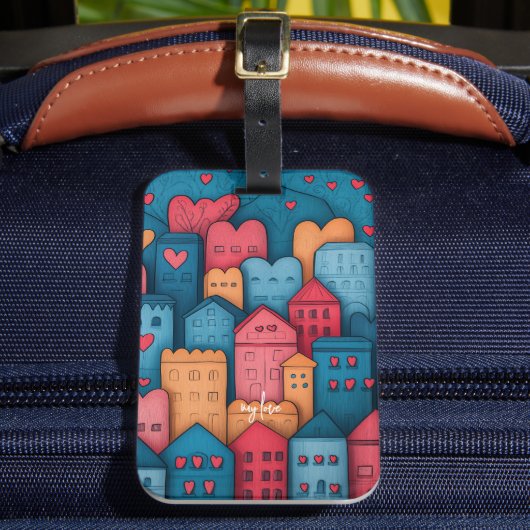 愛パーソナライズされたの街の例証 ラゲッジタグ (正面インサイチュ2)