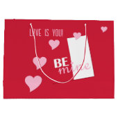 愛パーソナライズされたは私の、ピンクのハート、赤 ラージペーパーバッグ (裏面)