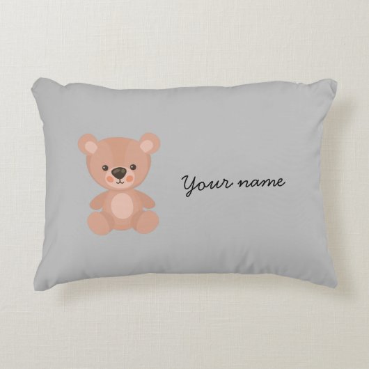 愛パーソナライズされたらしいピンクの人形の子供の灰色 アクセントクッション (正面)
