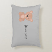 愛パーソナライズされたらしいピンクの人形の子供の灰色 アクセントクッション (正面(垂直))
