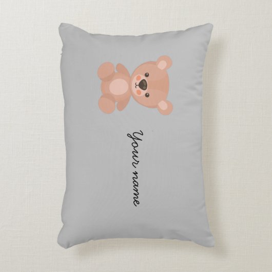 愛パーソナライズされたらしいピンクの人形の子供の灰色 アクセントクッション (正面(垂直))