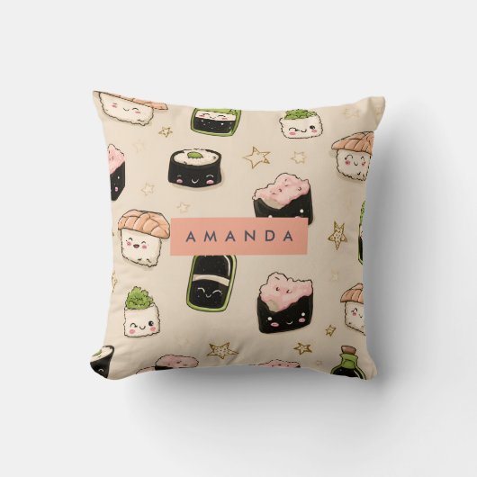 愛パーソナライズされたらしい寿司としょうゆ柄 クッション (正面)