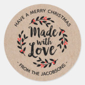 愛パーソナライズされたクリスマスラベルで作ったクラフト ラウンドシール (正面)